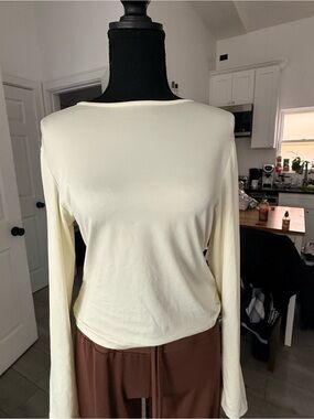 SHEIN Cream Long-Sleeve Boatneck Top